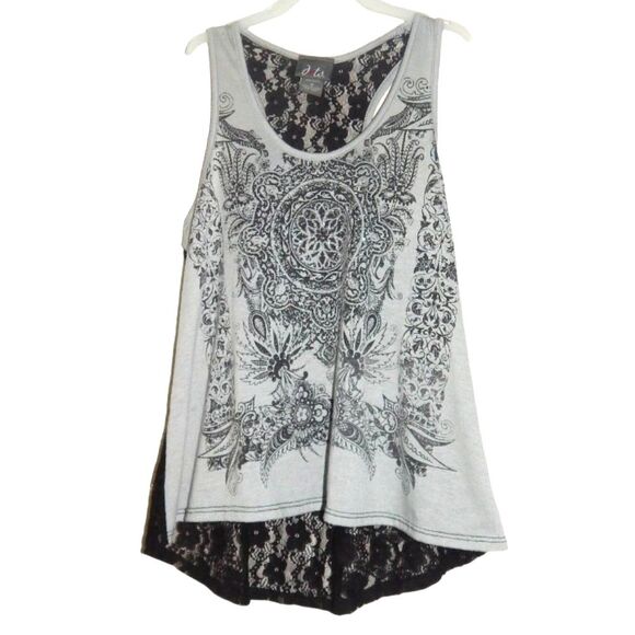 DOTS women's junior's small 3/5 gray black sheer lace back tank top - Picture 1 of 10